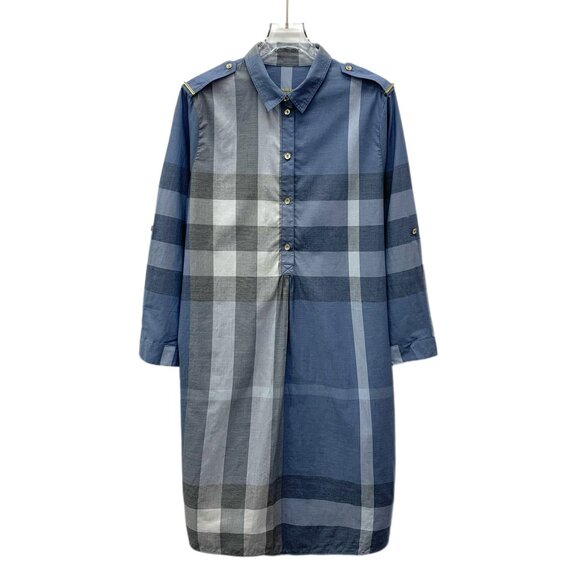 GW0540 Burberry Blue Classic Checked Cotton Lapel Long Sleeve